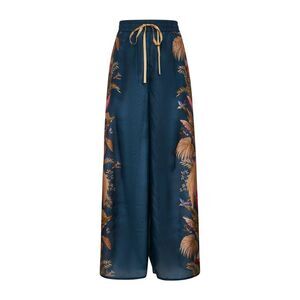 Zimmermann Women Blue Palm Floral Habotai Silk Ascension Trousers